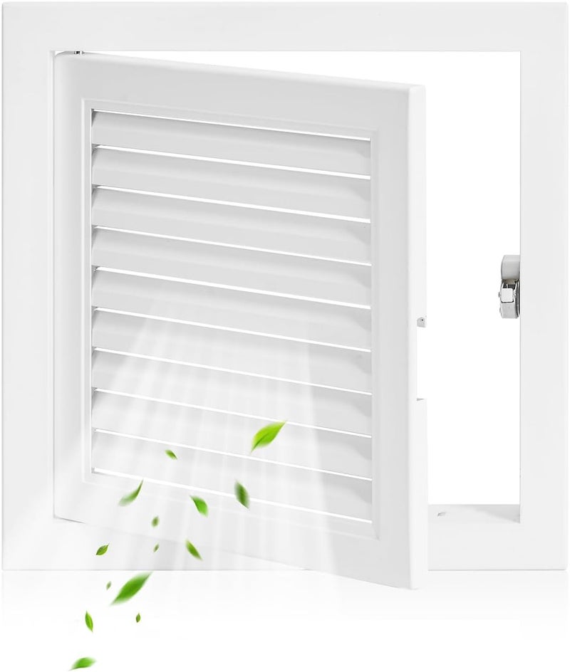 Crezone 11.5 x 11.5 Louvered Access Panel with Elephant Trunk Latch - Access Panel with Vent - White Aluminum - Inside Dimensions: 10 x 10 inch - Image 1